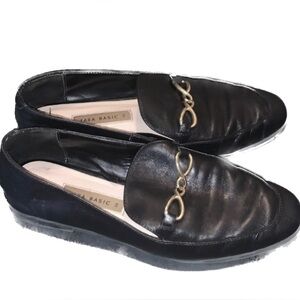 Zara black leather slip on mules